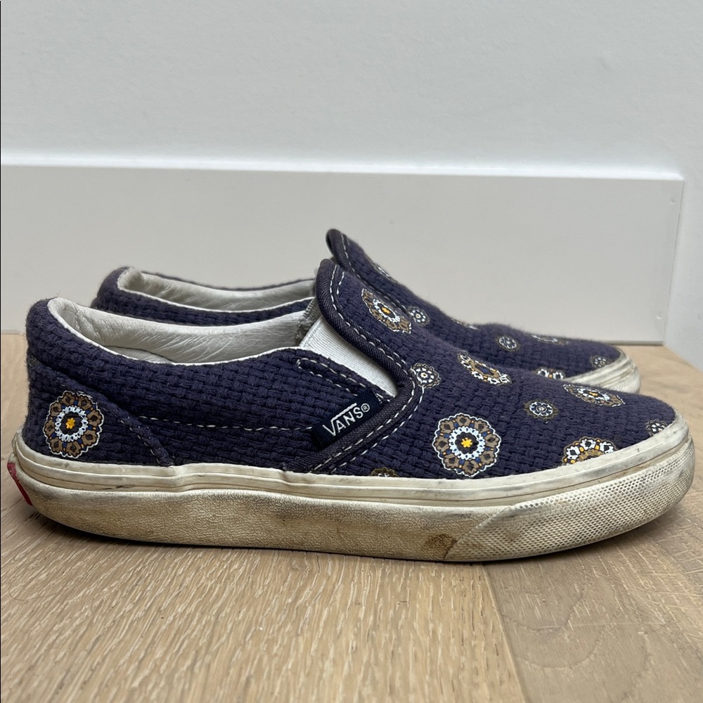 Vans Kith Kids Navy Slip-On Sneakers with Floral Medallions